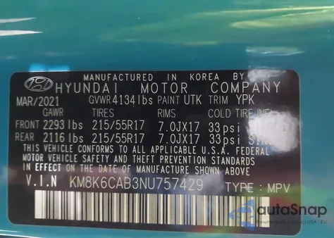 2022 Hyundai Kona Sel from USA, damaged, VIN KM8K6CAB3NU757429